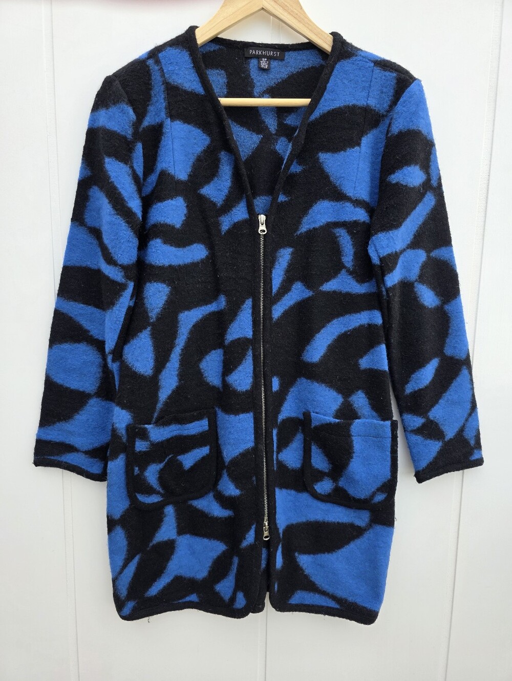 Parkhurst Wool Blend Abstract Zip Up Cardigan Coat Sweater Small